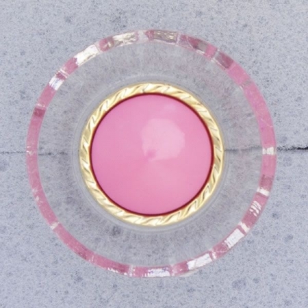 Ref000561 Botón Redondo en colores rosa y  transparente y  dorado